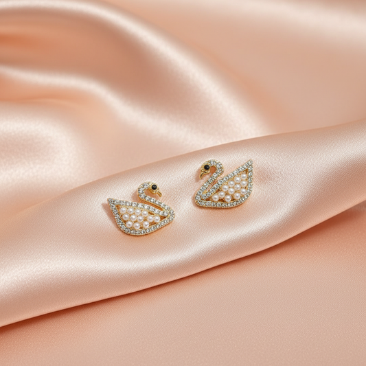 Swan Pearl Stud Earrings – Elegant Crystal Designer Studs