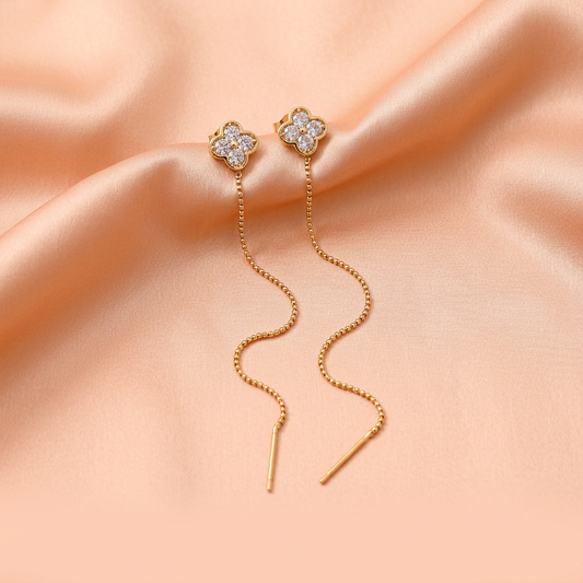 Elegant CZ Floral Chain Drop Earrings for Women- American Diamond