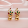 Gold Hoop Jhumka Earrings with Green & Ruby Stones-Stainless steel