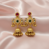 Royal Kundan Pearl Jhumka Earrings with Ruby & Emerald Accents-Stainless steel