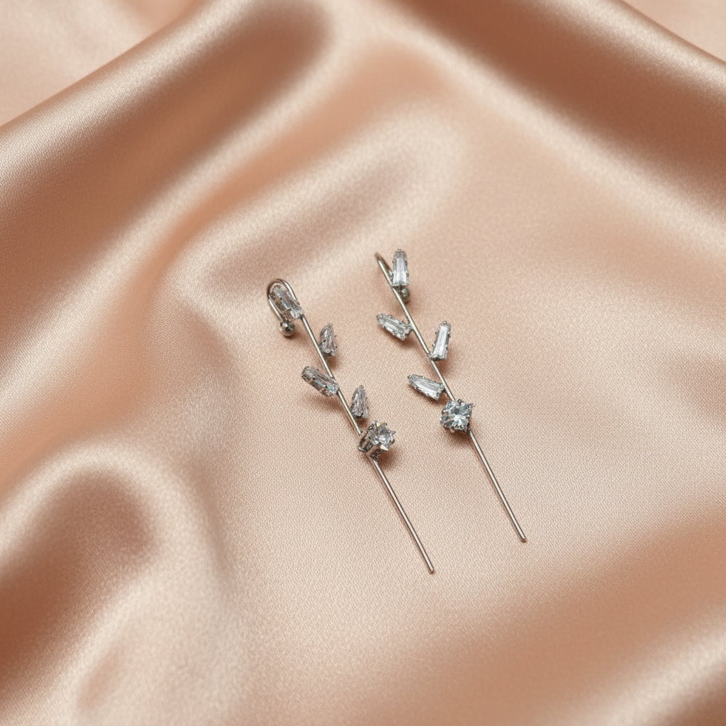 Silver Crystal Line Drop Earrings – Elegant Statement Jewelry-Stainless steel
