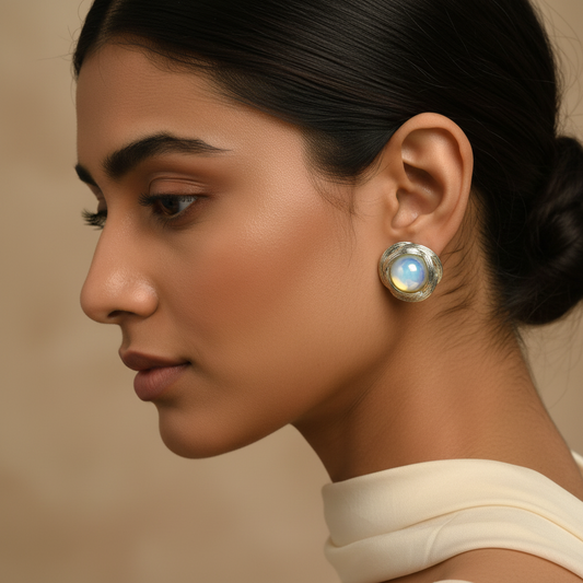 Silver Pearl-Effect Stud Earrings – Stainless Steel Earrings for Women