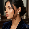 Elegant CZ Fan Shape Gold Stud Earrings for Women- American Diamond