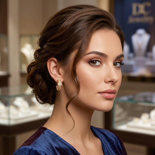 Luxury CZ Gold Textured Hoop Earrings for Women- American Diamond