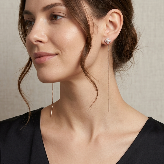 Elegant CZ Floral Chain Drop Earrings for Women- American Diamond