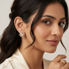 Elegant Floral CZ Stud Earrings with Square Stone – Gold Finish-American Diamond