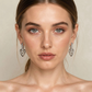 Silver-Tone CZ Heart Drop Earrings – Elegant Double Heart Design-American Diamond