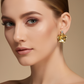 Gold-Plated Floral Statement Earrings with Crystal Stud