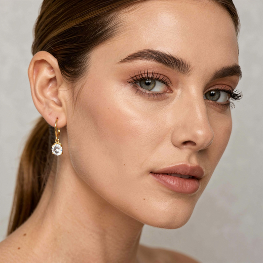 Gold-Plated Crystal Drop Hoop Earrings – Minimal Elegant Design