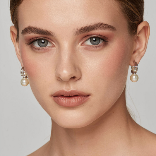 Silver-Tone Double Hoop Pearl Drop Earrings – Classic Modern Design
