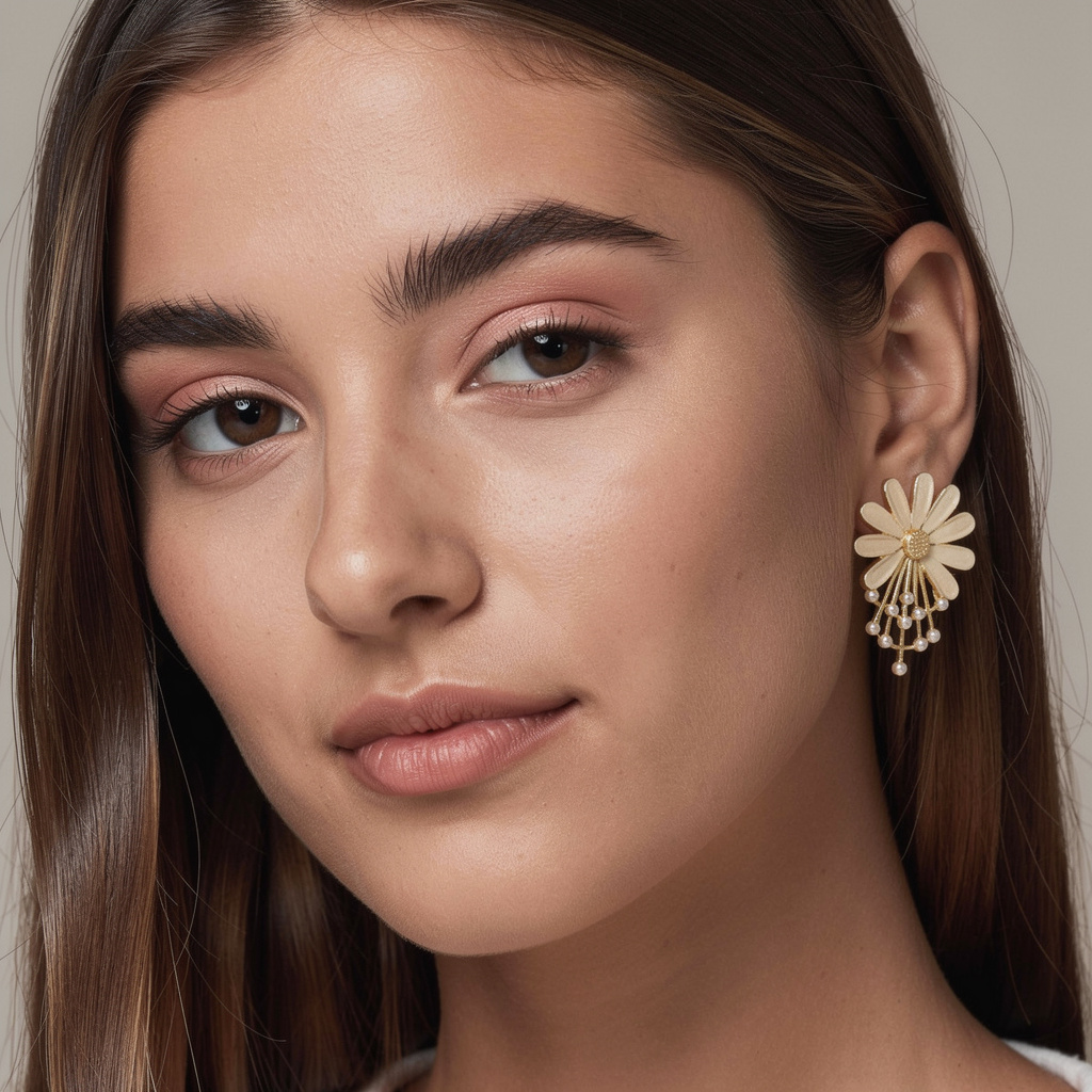Gold Floral Statement Earrings with Pearl Drops – Elegant Daisy Design