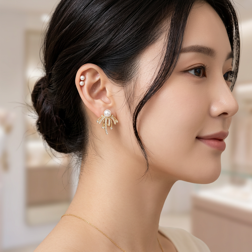 Gold-Tone Pearl Burst Earrings with Crystal Detailing
