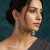 Oxidised Silver Leaf Drop Jhumka Earrings with Temple Dome Design