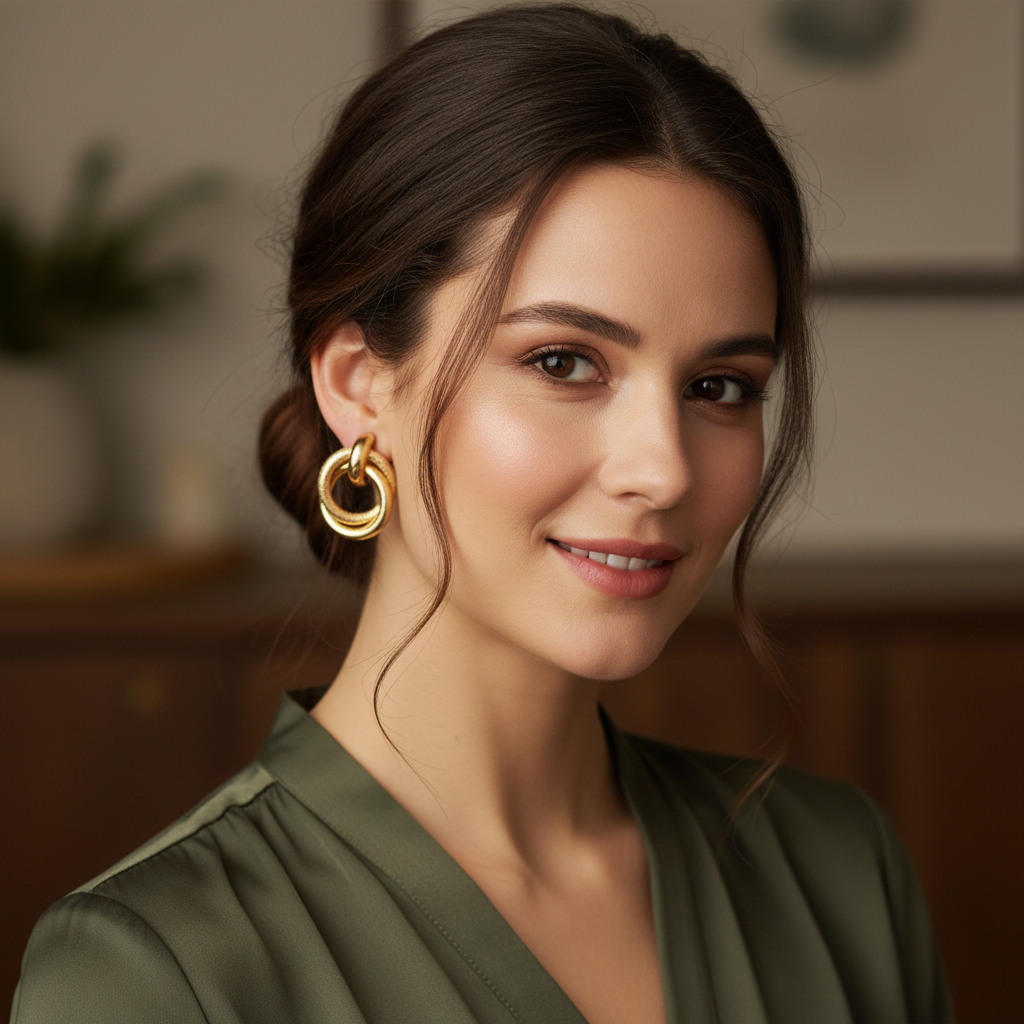 Gold Double Loop Statement Earrings- Stainless Steel