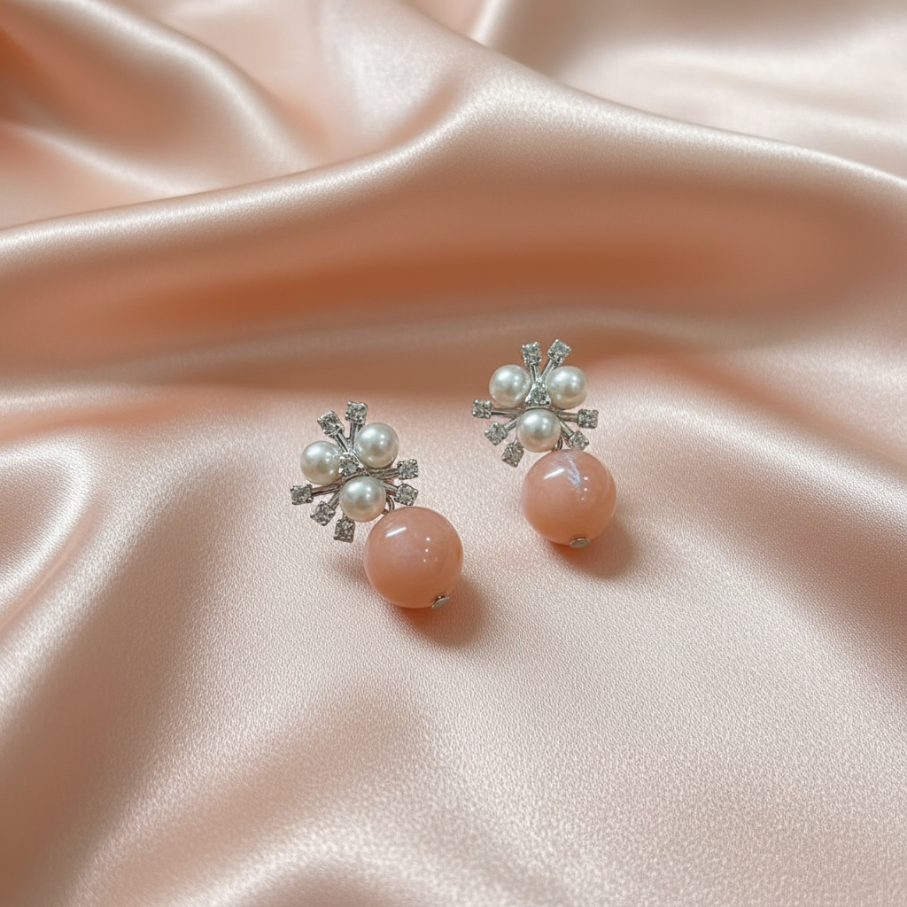 Pearl & Crystal Drop Earrings – Iridescent Ball Statement Designer Earrings