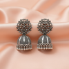 Oxidized Silver Floral Statement Jhumka Earrings with Stone Work-Stainless steel