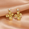 Gold Flower Drop Earrings with Crystal Stud – Statement Floral Earrings