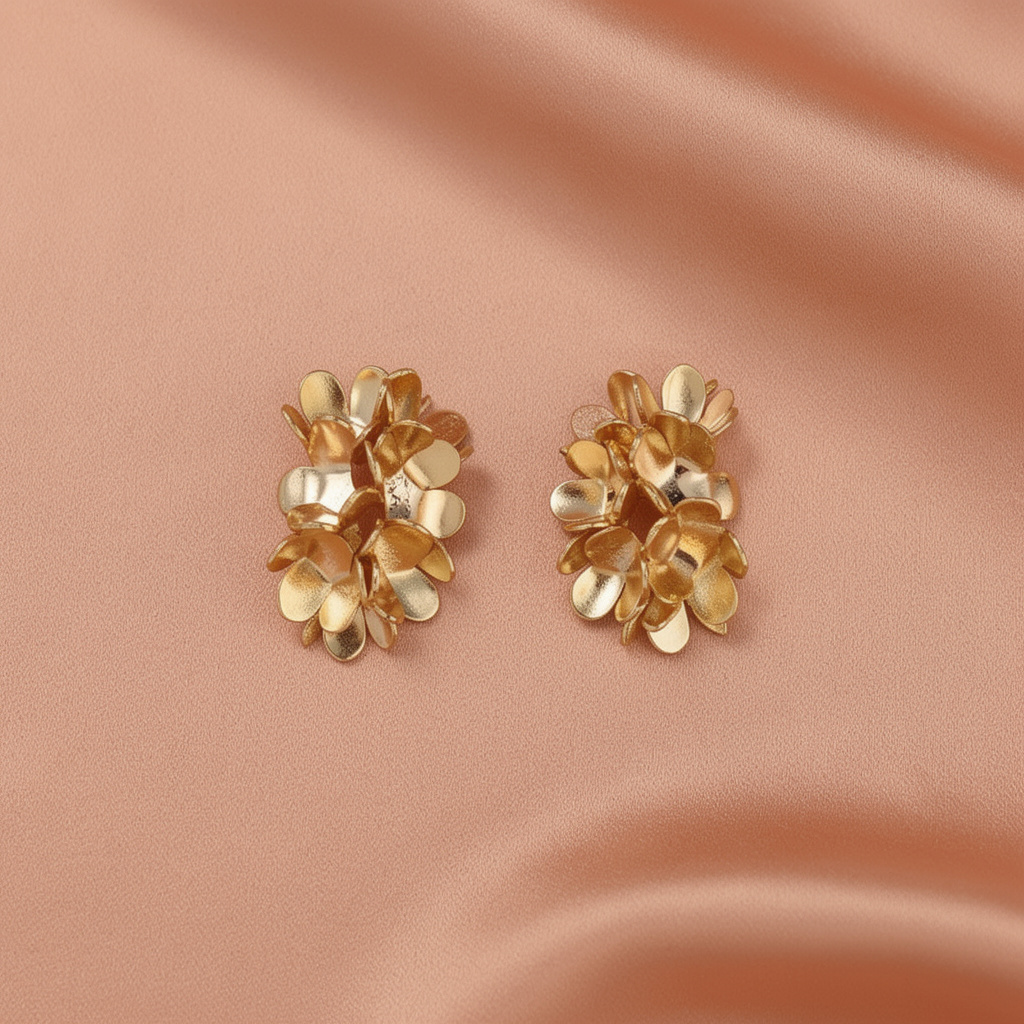 Gold Floral Cluster Stud Earrings – Minimal Statement Flower Earrings