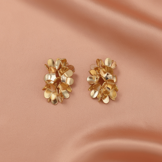Gold Floral Cluster Stud Earrings – Minimal Statement Flower Earrings