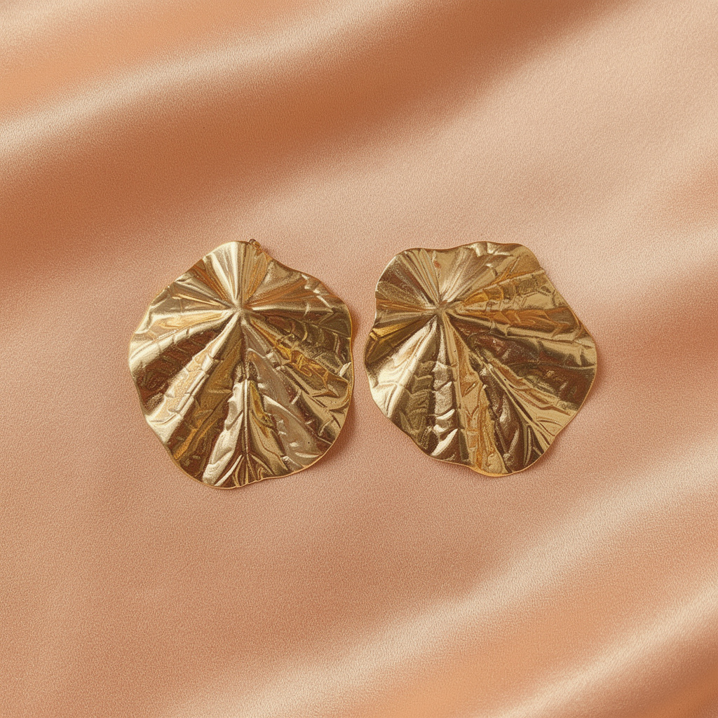Gold Textured Disc Stud Earrings – Bold Statement Round Earrings- Stainless Steel