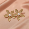Gold Floral Pearl Statement Earrings – Elegant Flower Studs- Stainless Steel