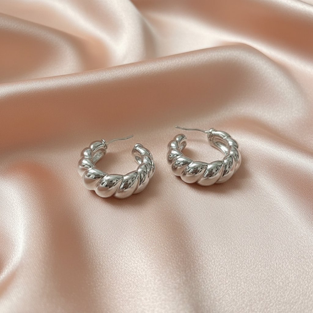 Chunky silver Dome Hoop Earrings – Nickel-Free Statement Jewelry- Stainless steel