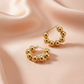 Gold Beaded Hoop Statement Earrings- Stainless Steel