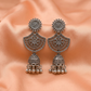Oxidised Silver Jhumka Earrings with Floral Dome Detailing
