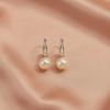 Silver-Tone Double Hoop Pearl Drop Earrings – Modern Elegant Design