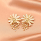 Gold Floral Statement Earrings with Pearl Drops – Elegant Daisy Design