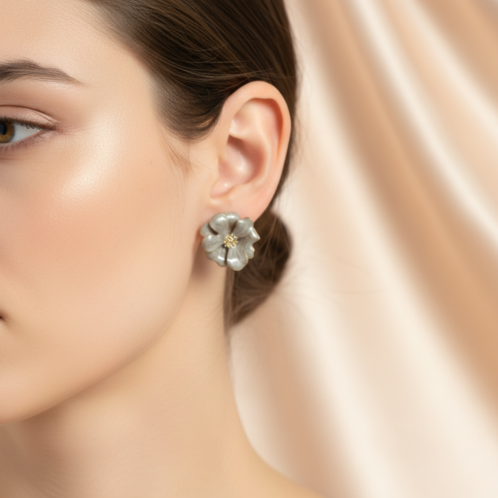 White Flower Stud Earrings – Elegant Feminine Jewelry