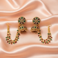 Royal Kundan Jhumka Earrings with Beaded Chains & Multi-Stone Detailing-Stainless steel