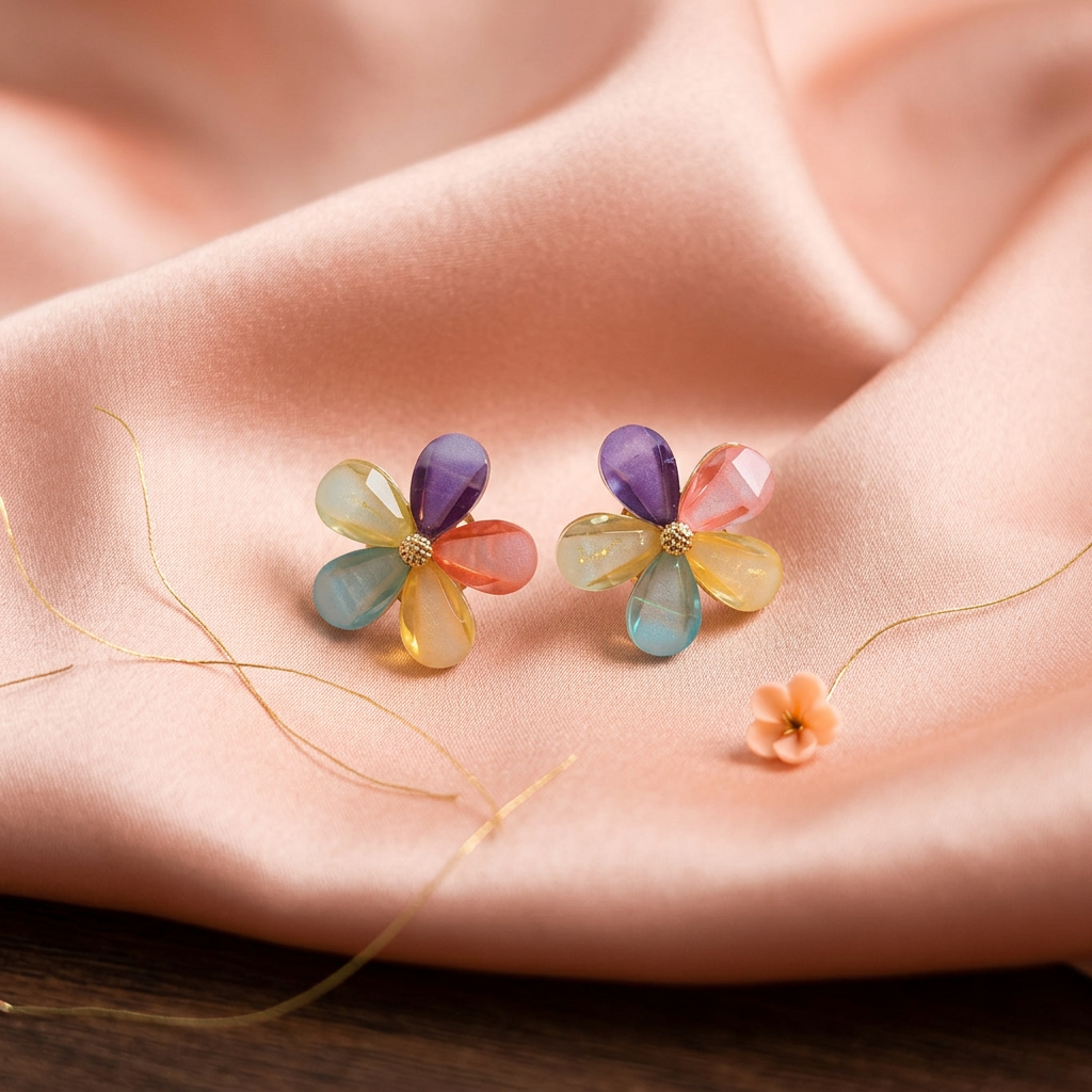 Multicolor Floral Statement Earrings with Gloss Finish