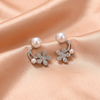 Pearl Stud & Crystal Floral Ear Jacket Earrings – Elegant Dual Style