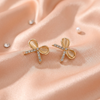 Gold Bow Crystal Stud Earrings – Elegant Minimal Designer Style