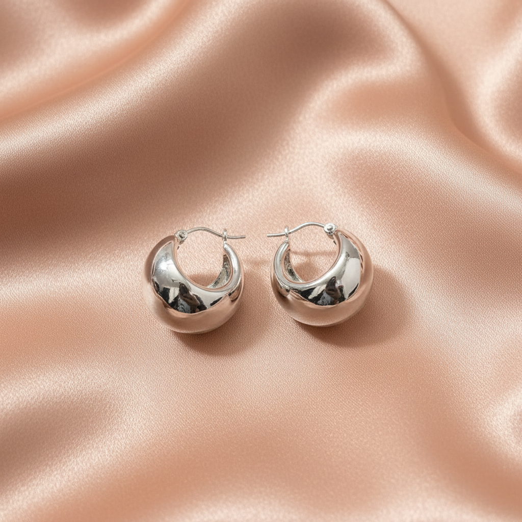 Chunky Silver Dome Hoop Earrings – Nickel-Free Statement Jewelry