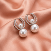 Silver Textured Hoop with Dual Pearl Drop Earrings – Statement Pearl Design