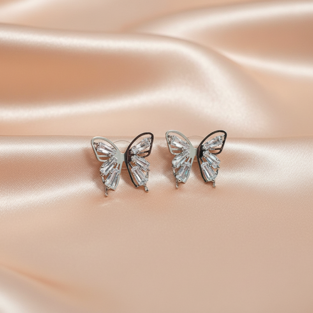 Crystal Butterfly Stud Earrings – Korean Style Sparkling Rhinestone Jewelry