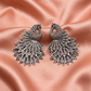 Oxidised Silver Peacock Statement Earrings – Antique Fan Design