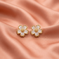 White Floral Enamel Earrings with Gold Outline