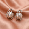 Layered Silver Hoop Pearl Earrings – Crystal Accent Statement Design