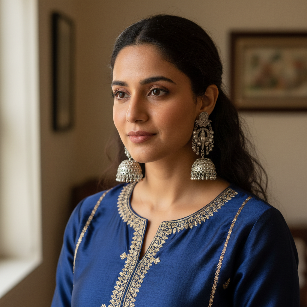 Oxidised Silver Traditional Jhumka Earrings – Boho Statement Tribal Bell Earrings