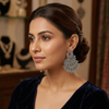 Oxidised Silver Peacock Statement Earrings – Antique Fan Design