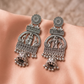 Oxidised Silver Peacock & Radha Krishna Jhumka Statement Earrings- Stainless Steel