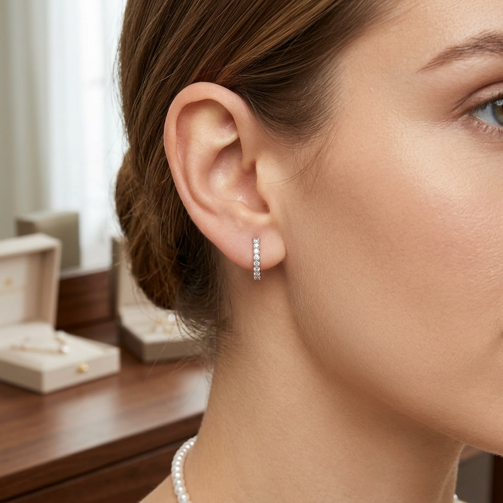Classic CZ Half Hoop Gold Earrings for Women-American Diamond