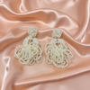 Elegant Pearl Floral Statement Earrings – Multi-Strand Beaded Drop