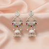 Silver-Tone Multicolor Peacock Jhumka Earrings-Stainless steel
