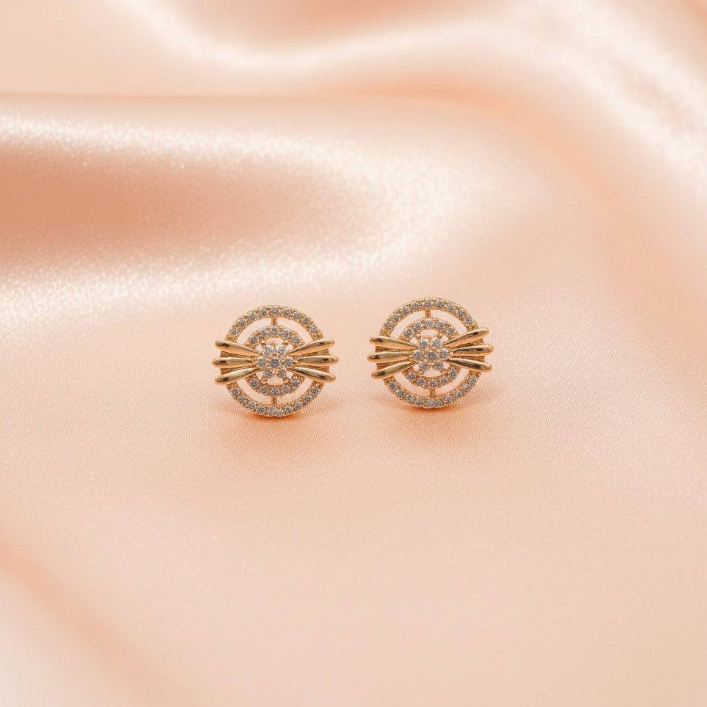 Crystal Circular Statement Stud Earrings for Women – Elegant Gold Design-American Diamond