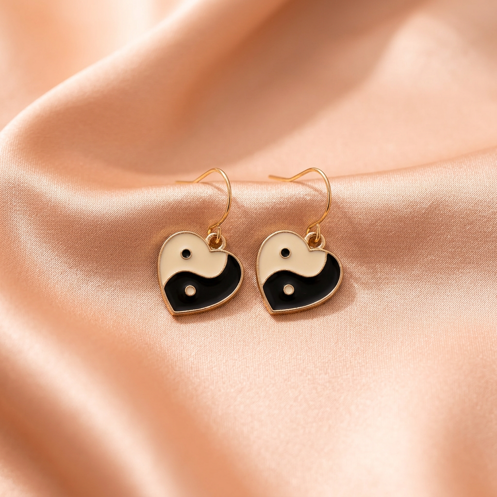 Yin-Yang Heart Drop Earrings