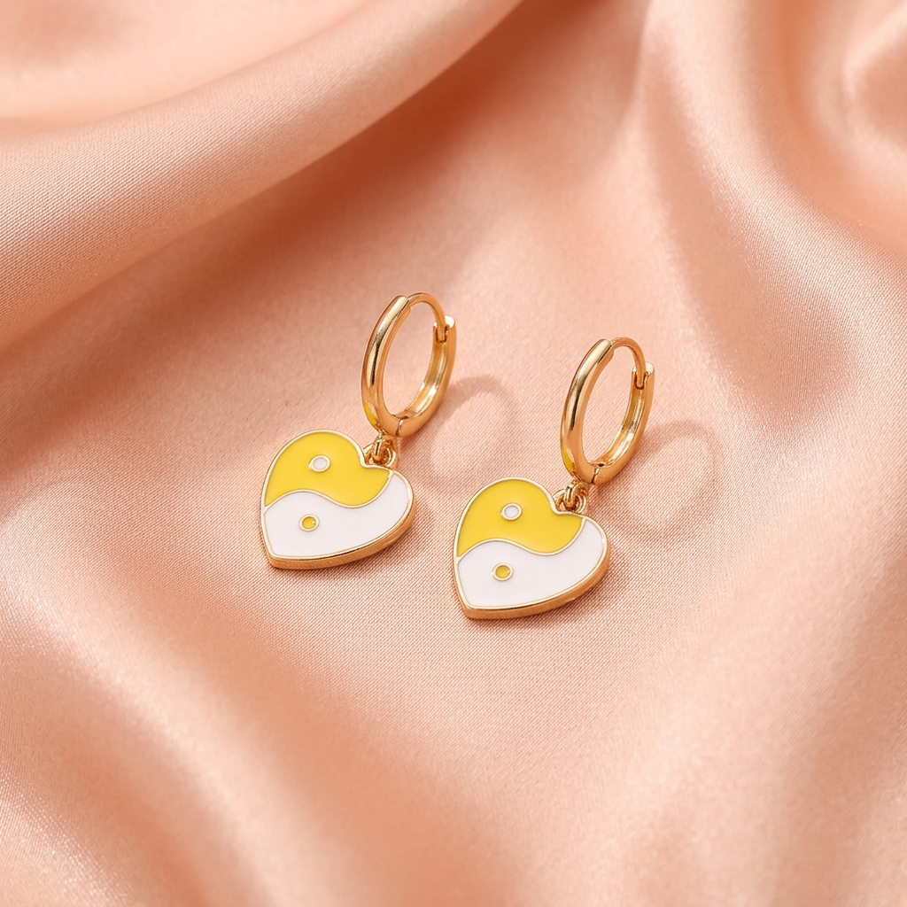 Yin-Yang Heart Drop Earrings